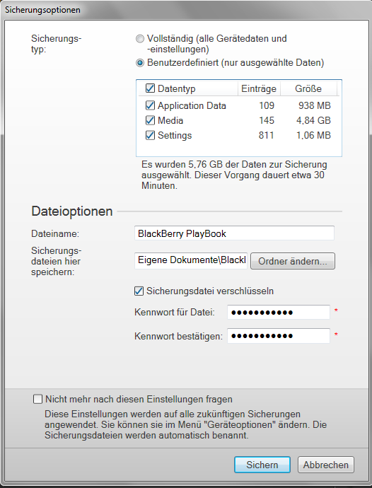 BlackBerry PlayBook Sichern 2