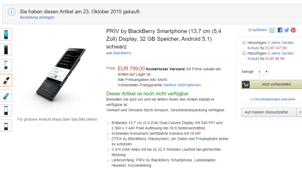 Der Start rückt näher: BlackBerry Priv jetzt vorbestellbar