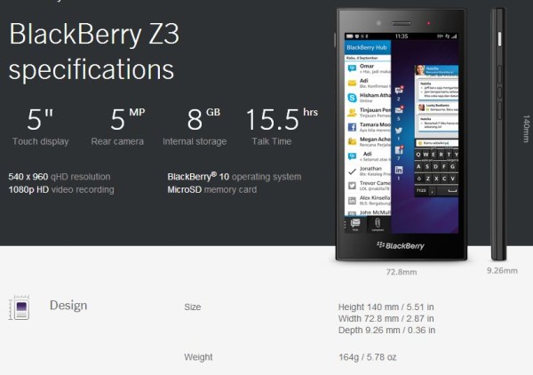 BlackBerry Z3 Auflösung bestätigt – automatische Skalierung auf Z30 Niveau