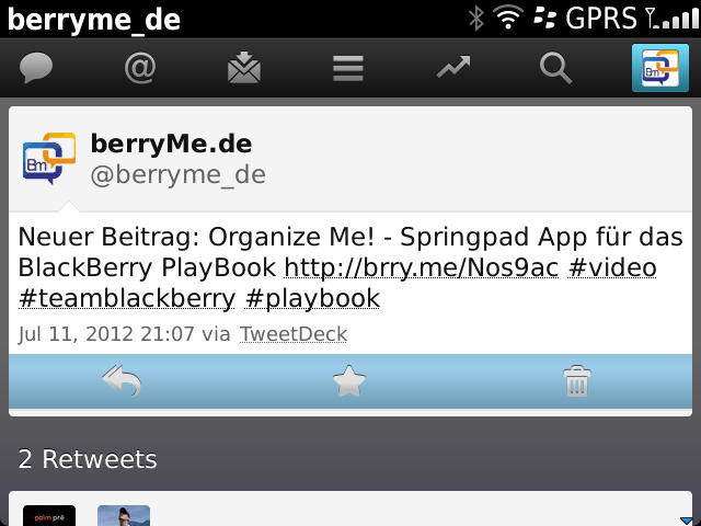 Neuer Twitter für BlackBerry Tweet Detail Bildschirm