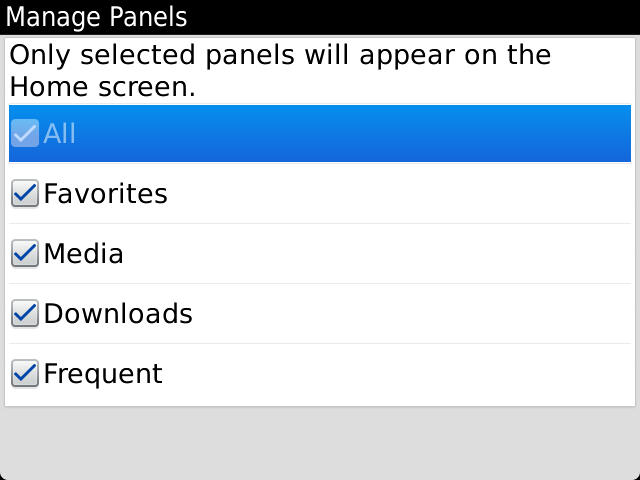 BlackBerry OS 7 Panels verwalten