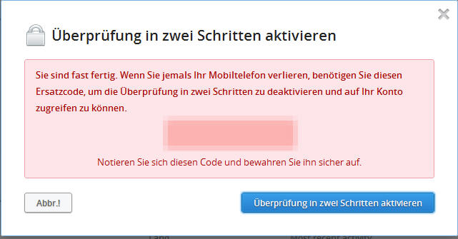 Dropbox Deaktivierungsschlüssel