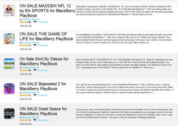 Ausgewählte EA Games Titel für das PlayBook im Sonderangebot