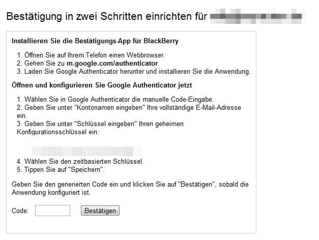 Google Authenticator App konfigurieren