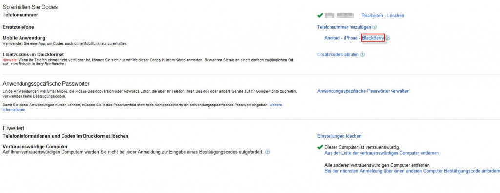 Google BlackBerry App einrichten
