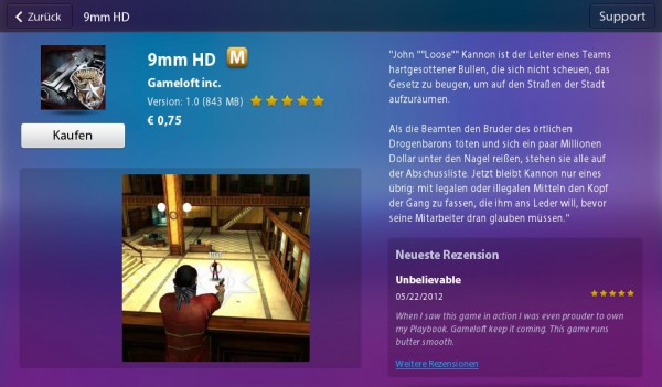 Gameloft veröffentlicht 3rd Person Shooter 9mm HD für das BlackBerry PlayBook