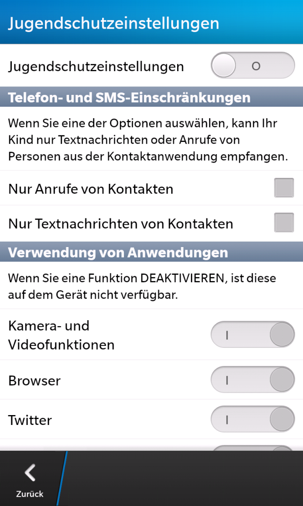 Jugenschutzeinstellungen unter BlackBerry 10