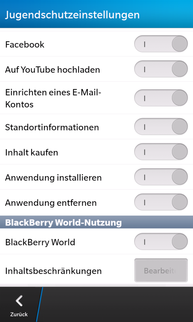Jugenschutzeinstellungen unter BlackBerry 10