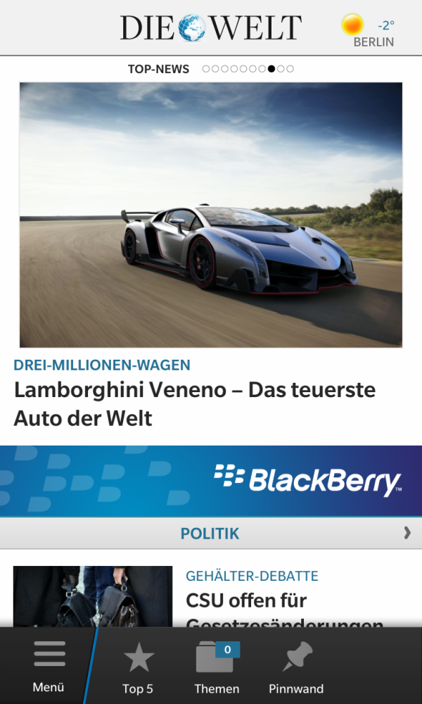 Welt App für BlackBerry10 jetzt in der BlackBerry World verfügbar