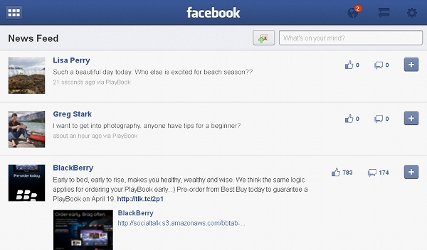 Facebook für BlackBerry PlayBook jetzt verfügbar